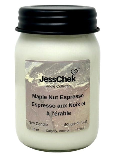 JessChek Maple Nut Espresso Soy Candle, 16 oz (475 ml), Dark Roast Espresso, Roasted Pecans and Rich, Maple Syrup Aromas, Hand Poured in Canada