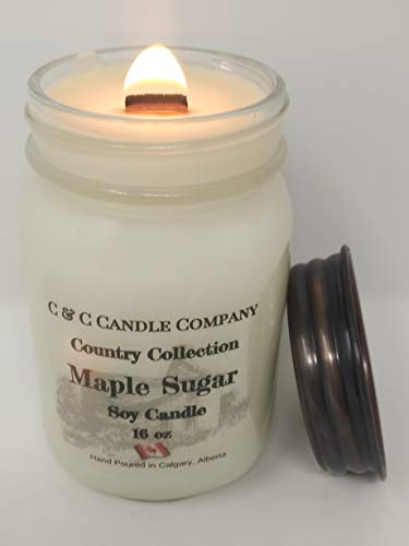 Country Collection - Wood Wick - Maple Sugar Soy Candle - Large 16 oz, Canadian Made, Hand Poured by C & C Candle Company Inc.