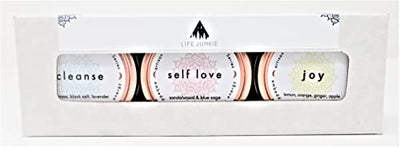 Mindfulness Collection Series Bundle of Joy (3 x 4 Oz) (Cleanse, Self Love & Joy), Hand Poured Artisan Soy Candles with Gemstone, Small Travel/Gift Size, Made in Canada by Life Junkie