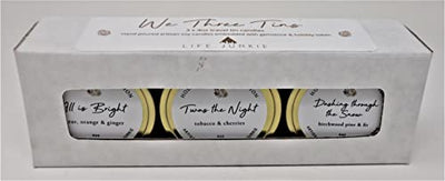 HOLIDAY BLISS COLLECTION - We Three Tins Bundle (3 x 4 oz) - (All is Bright, Twas the Night & Dashing through the Snow), Hand Poured Artisan Soy Candles with Gemstone & Holiday Charm, Small Travel/Gift Size, Made In Canada by Life Junkie