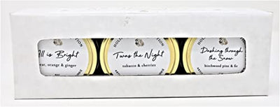 HOLIDAY BLISS COLLECTION - We Three Tins Bundle (3 x 4 oz) - (All is Bright, Twas the Night & Dashing through the Snow), Hand Poured Artisan Soy Candles with Gemstone & Holiday Charm, Small Travel/Gift Size, Made In Canada by Life Junkie