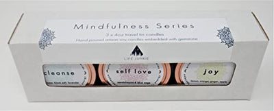 Mindfulness Collection Series Bundle of Joy (3 x 4 Oz) (Cleanse, Self Love & Joy), Hand Poured Artisan Soy Candles with Gemstone, Small Travel/Gift Size, Made in Canada by Life Junkie