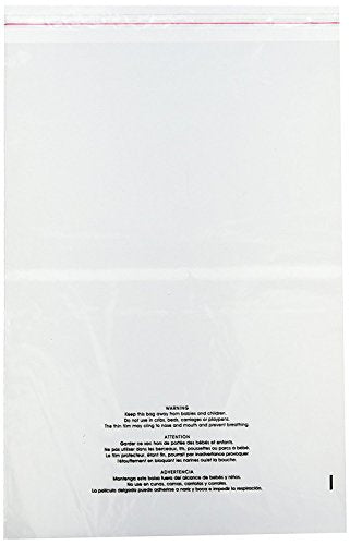 Uline 14" x 20" Self Seal Poly Bags with Suffocation Warning, Easy Peel and Stick Clear, 1.5 mil (S-19132) 100 Count