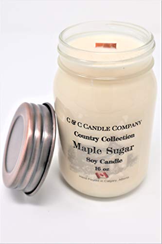 Country Collection - Wood Wick - Maple Sugar Soy Candle - Large 16 oz, Canadian Made, Hand Poured by C & C Candle Company Inc.