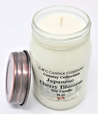 Country Collection Japanese Cherry Blossom Soy Candle, Large 16 oz, Canadian Made, Hand Poured by C & C Candle Company Inc.