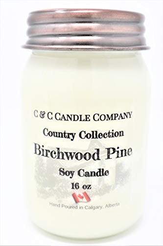 Country Collection Wood Wick Birchwood Pine Soy Candle - Large 16 oz, Canadian Made, Hand Poured by C & C Candle Company Inc.