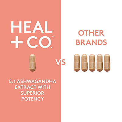 HEAL + CO. Ashwagandha | High Potency 5:1 extract, 5000mg per serving |Stress + Energy | 120 x 500 mg Capsules