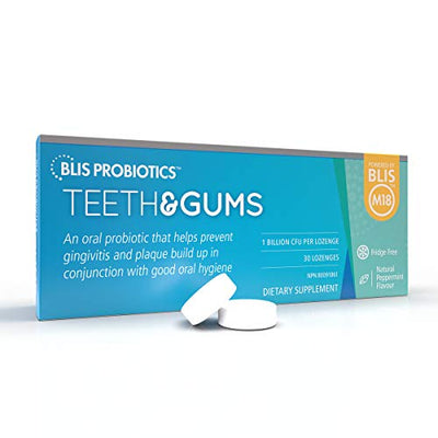 BLIS Teeth & Gums Oral Probiotics for Mouth - Potent BLIS M18, 1 Billion CFU Per Serve - Dental Probiotic to Help Prevent Gingivitis and Plaque Build Up, Adults and Children, Sugar-Free, 30 Lozenges