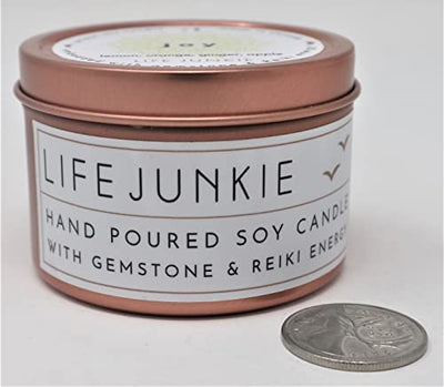 Mindfulness Collection Series Bundle of Joy (3 x 4 Oz) (Cleanse, Self Love & Joy), Hand Poured Artisan Soy Candles with Gemstone, Small Travel/Gift Size, Made in Canada by Life Junkie