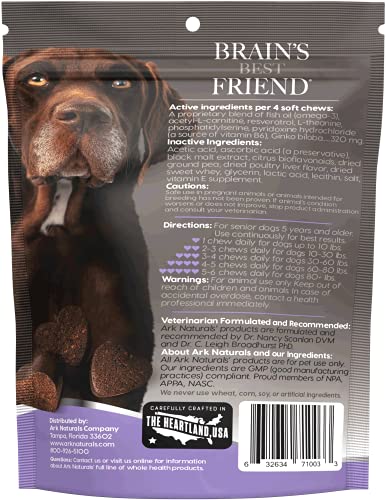 Ark Naturals Gray Muzzle Brain's Best Friend Dog Chews for Senior Dogs, Supports Cognitive Health and Enhances Brain Retention, Functional Natural Ingredients, 90 Count