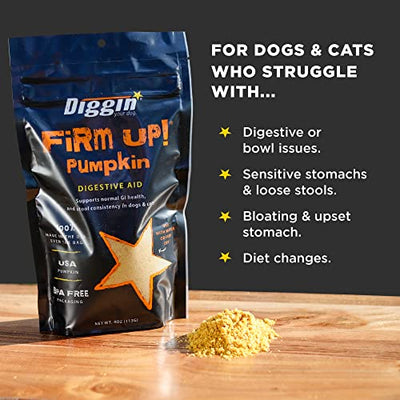 Diggin' Your Dog Firm Up Pumpkin for Dogs & Cats, Super Supplement Sourced & Made in USA, Digestive Support, Healthy Stool